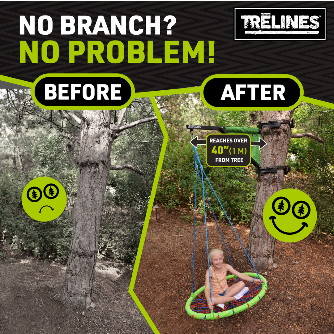 sky stand tree swing hanger before and after