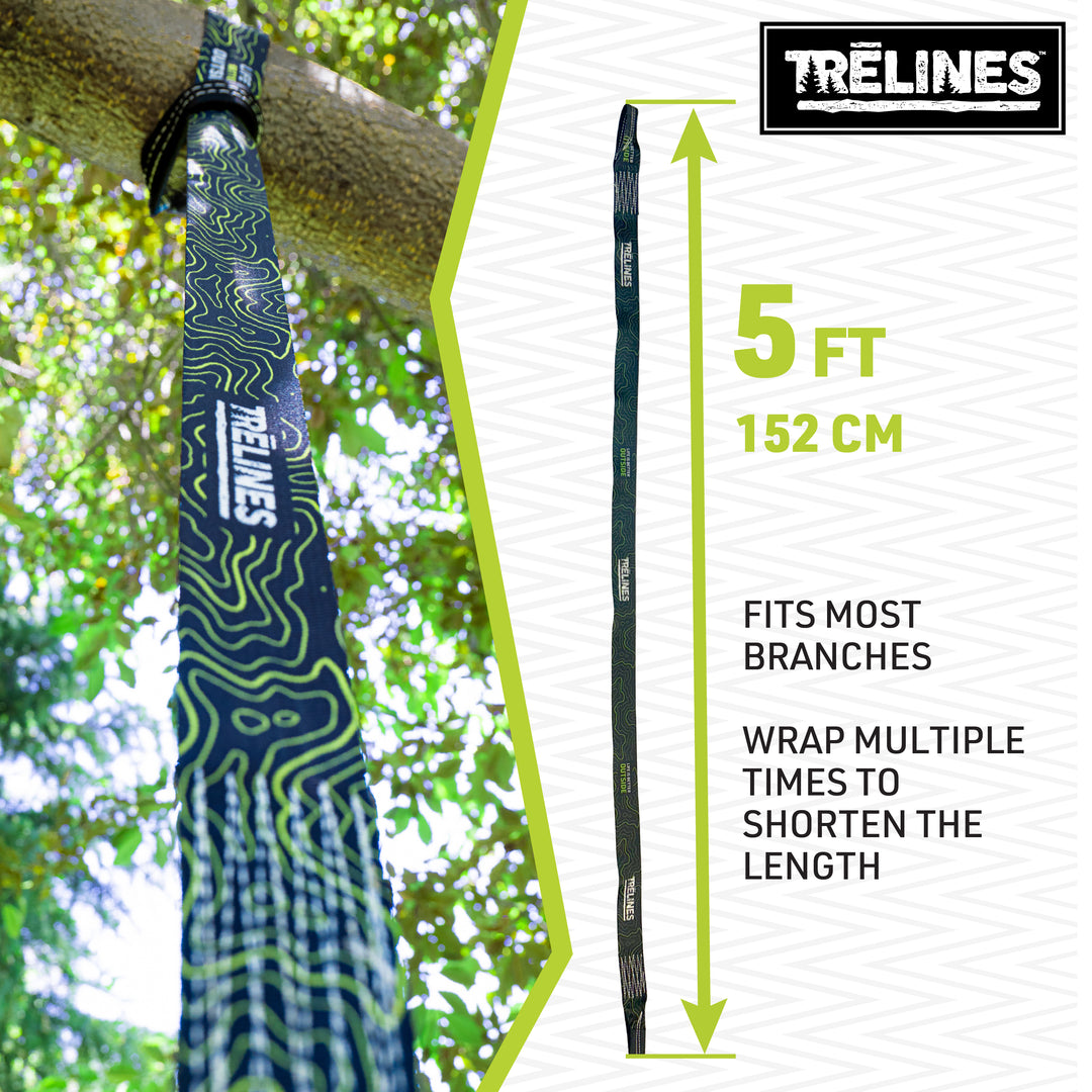 Tree swing hanging strap with measurement details 