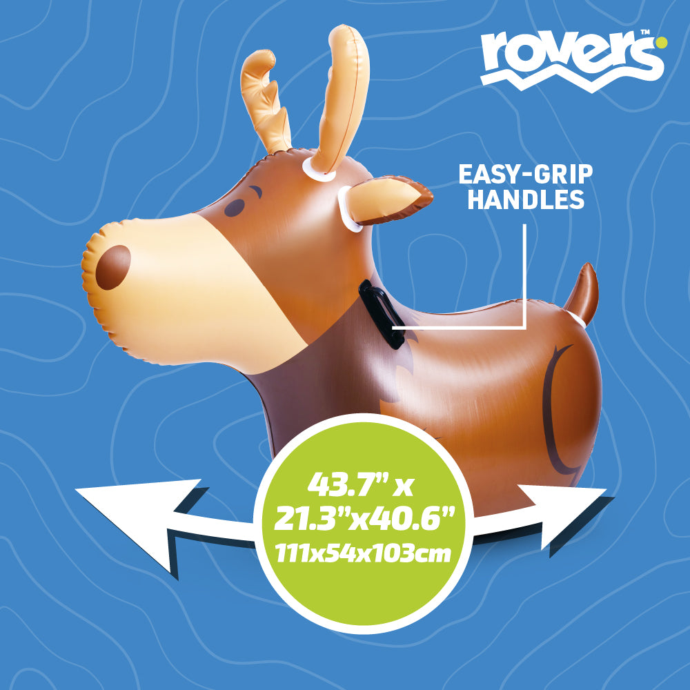 Inflatable rovers moose toy with measurement details and easy grip handles