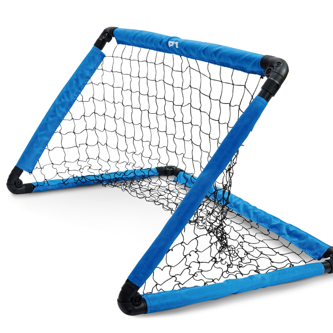 Blue P1 sports training net with black frame 