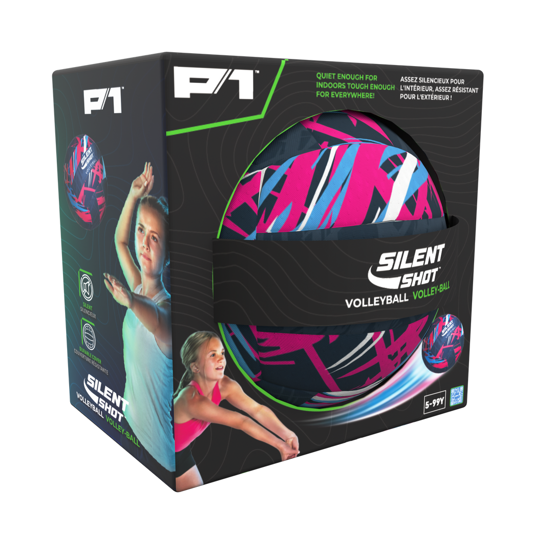 P1 Silent Shot Volleyball retail package showing ages 5 to 99
