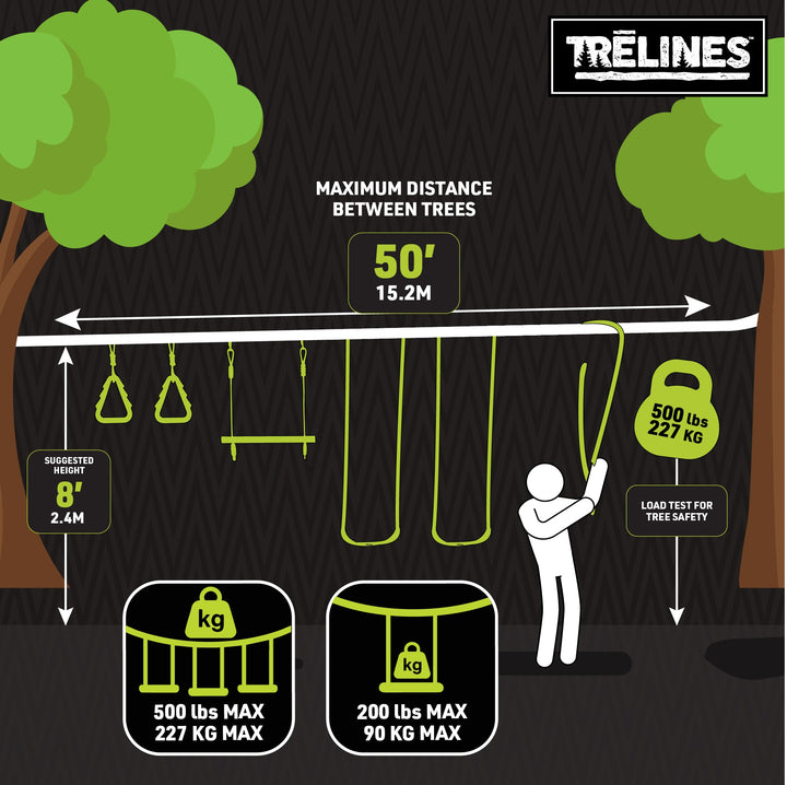 Combo Ninja Swingset 56 ft. - Swing Adventure Line and Ninja Adventure Line 2 in 1