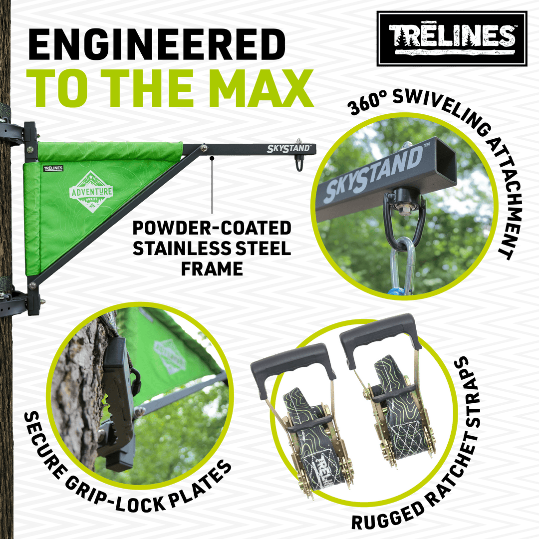 Promotional image of a Treelines sky stand with features highlighted.