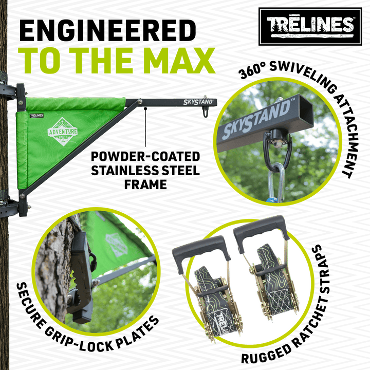 Promotional image of a Treelines sky stand with features highlighted.