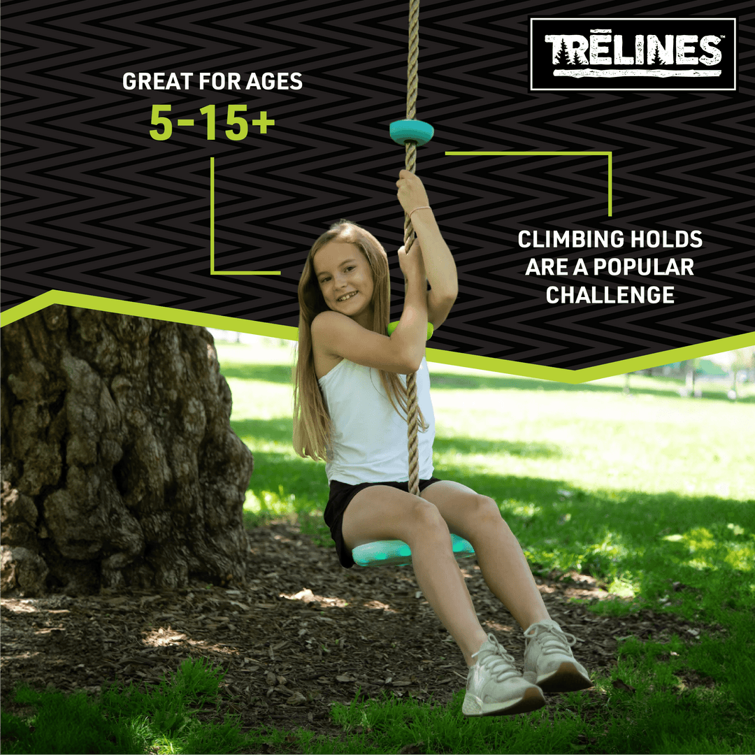 Kids climbing LED rope swing with glowing lights at night outdoors