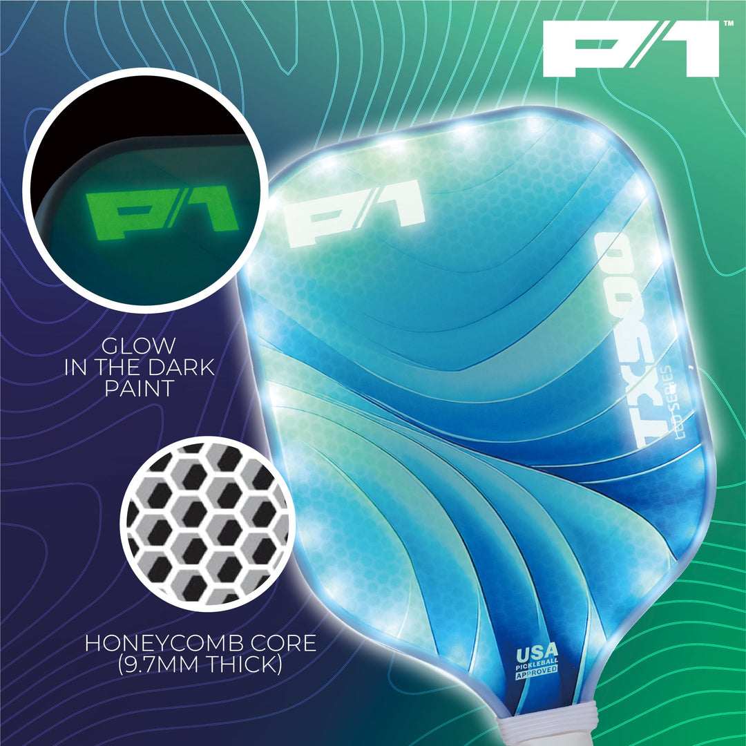 Fiberglass glow in the dark LED pickleball paddle set for outdoor family sport