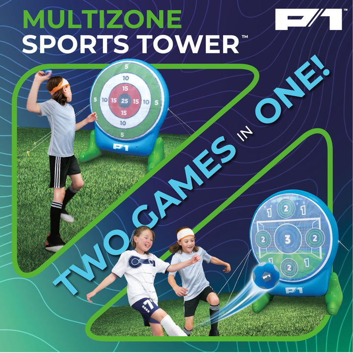Two-sided Multizone Sports Tower with soccer and baseball