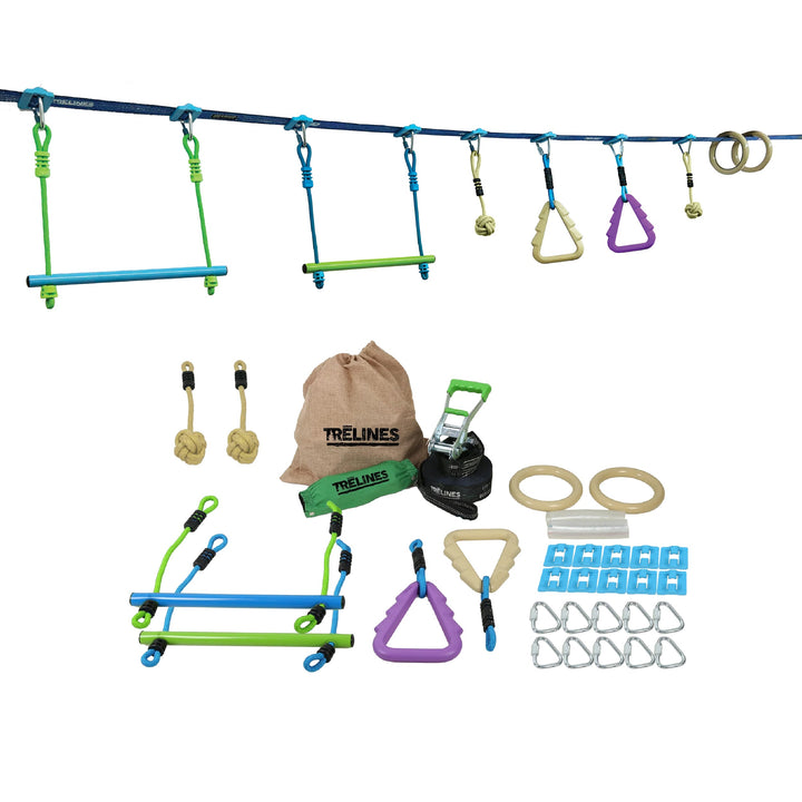 Ninja Adventure Kit obstacle course with monkey bars and gym rings outdoors