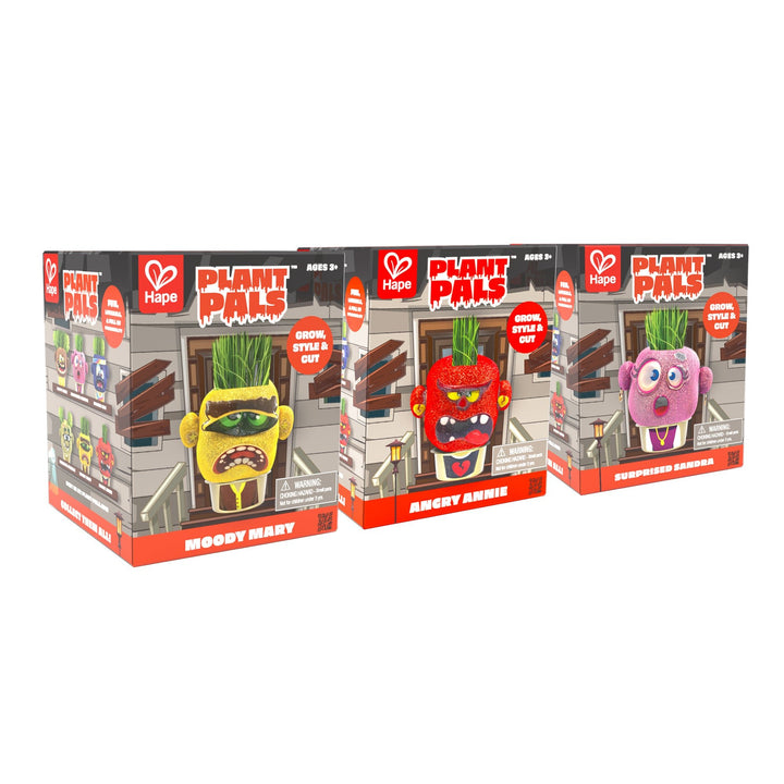 Three boxes of Plant Pals toys on a white background