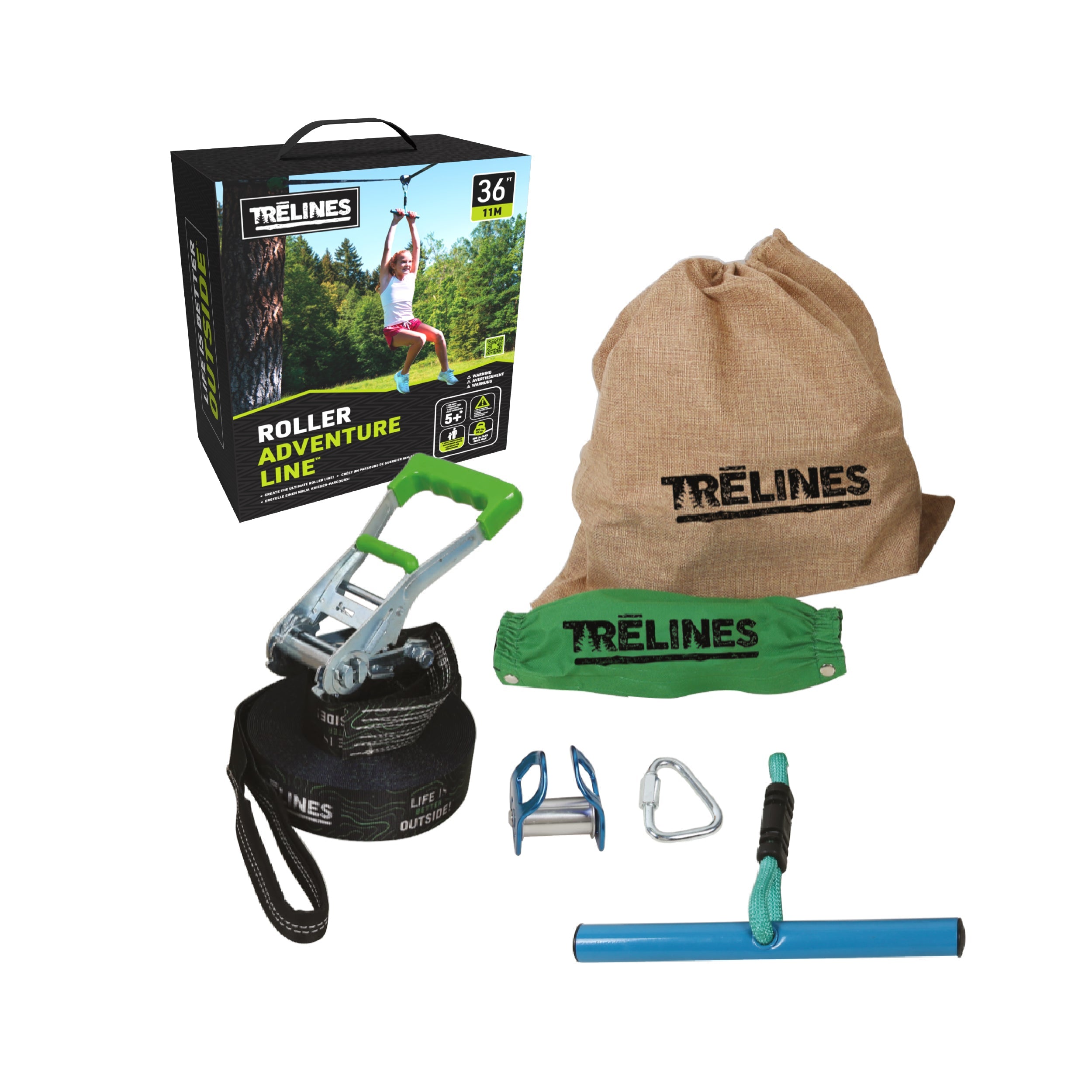 Roller Adventure Line 36 ft. Slackline Zipline for Backyards