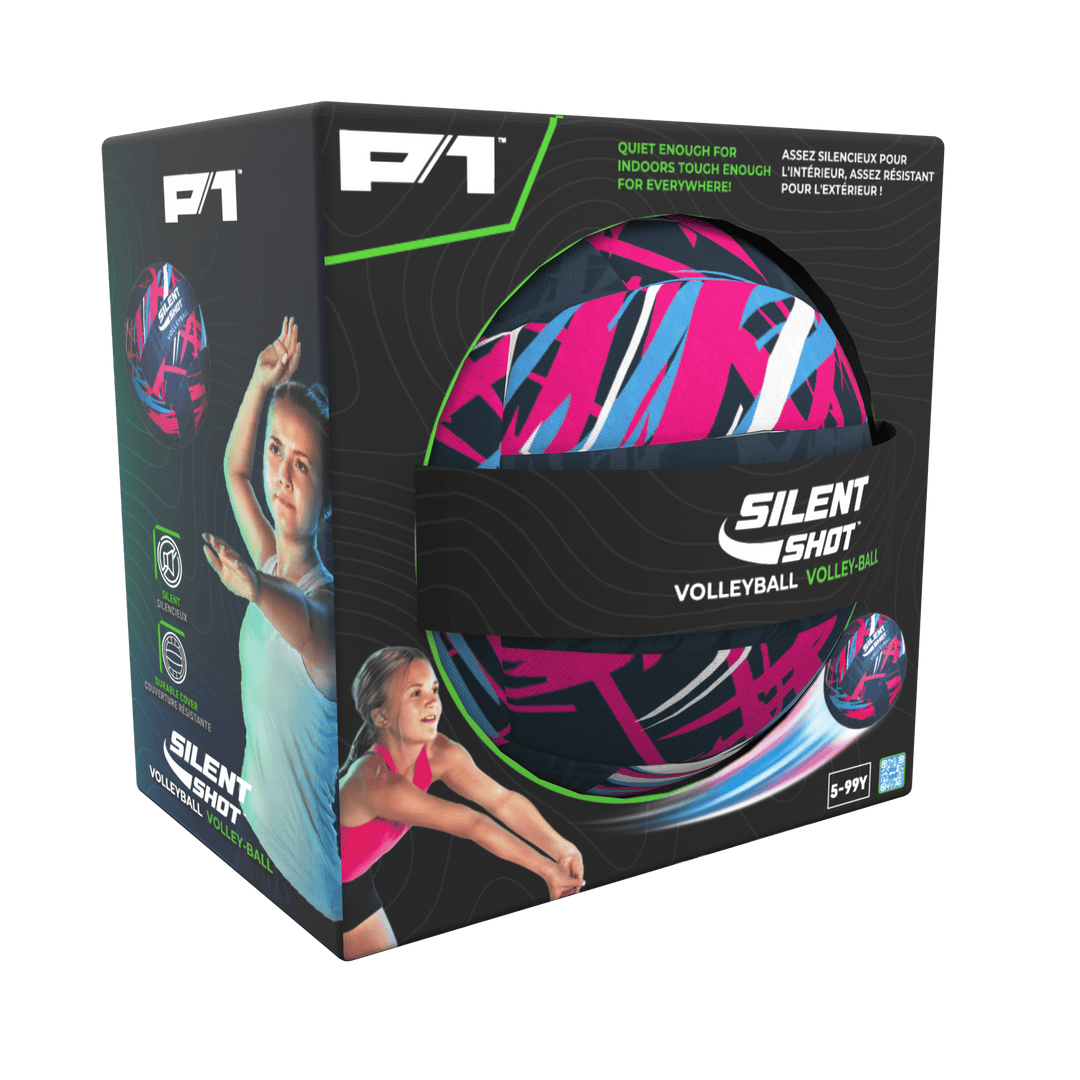 P1 Silent Shot Volleyball retail package showing ages 5 to 99