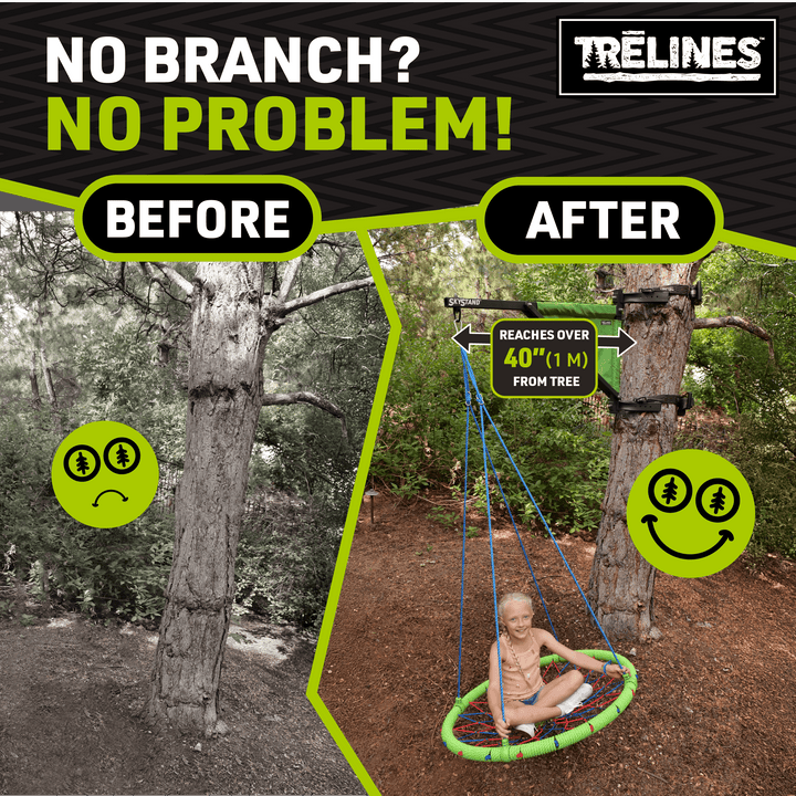 sky stand tree swing hanger before and after