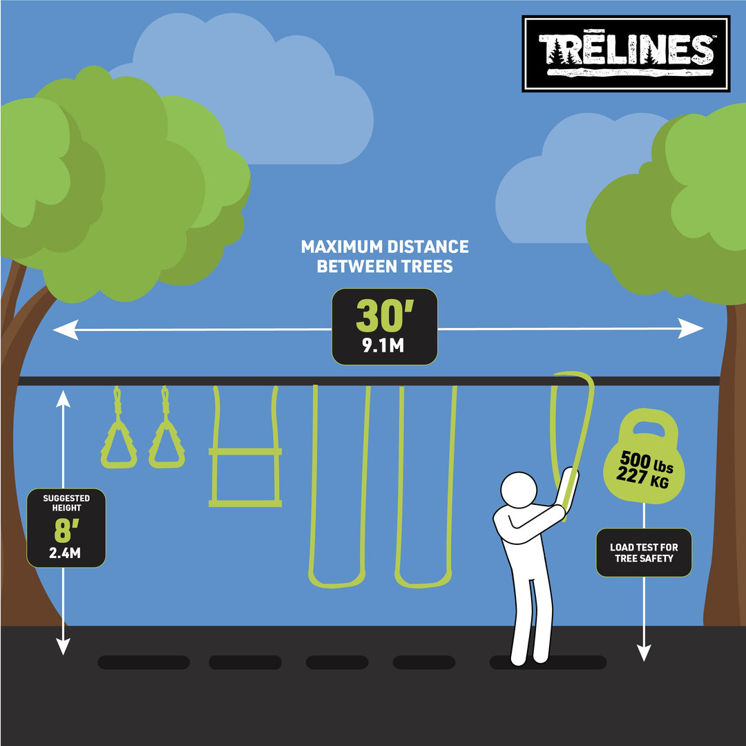 trelines gymnastics line with swings 30 ft distance 500 lb capacity