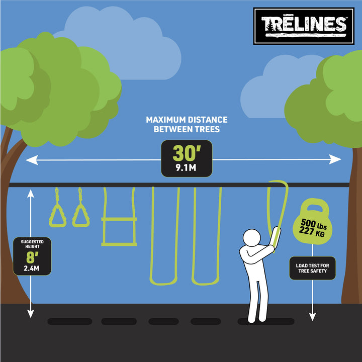 trelines gymnastics line with swings 30 ft distance 500 lb capacity