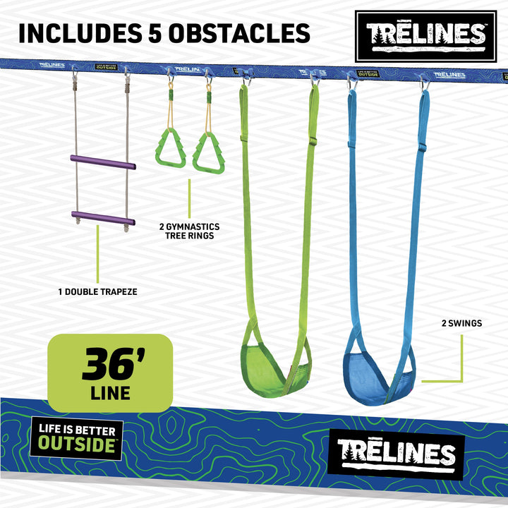 trelines swing slackline with gymnastics rings and monkey trapeze bar