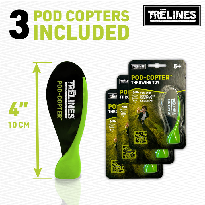 Trelines Pod-Copter™ Throwing Toy — Set of 3 | Outdoor Throwing Game for Kids | Ages 5+
